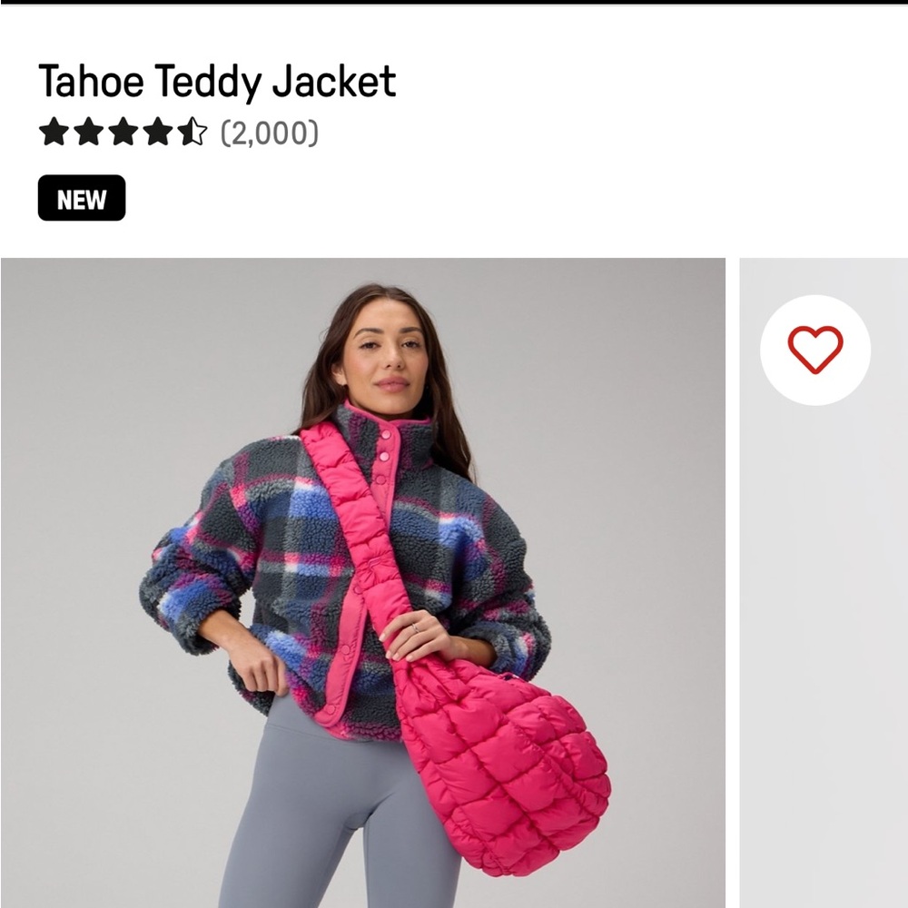 Fabletics Tahoe Teddy Jacket in Midnight Penny Plaid/Pink Crush